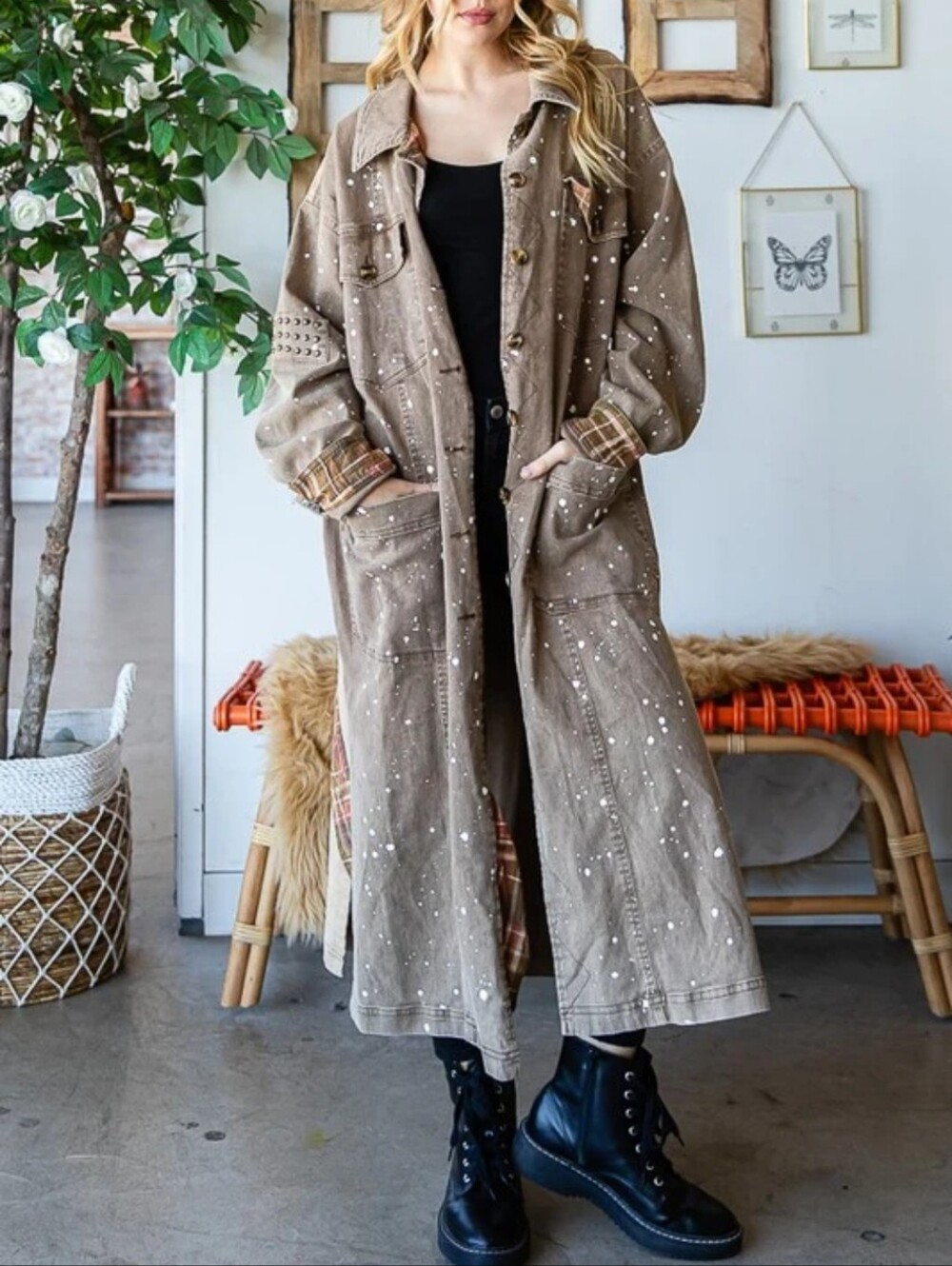 #1800 Oli & Hali Mocha Patchwork Duster Jacket - Picture 4 of 5